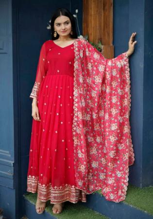 Picture of Sightly Georgette Crimson Readymade Gown