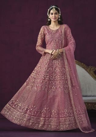 Picture of Pleasing Net Rosy Brown Anarkali Salwar Kameez