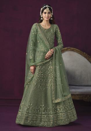 Picture of Graceful Net Forest Green Anarkali Salwar Kameez