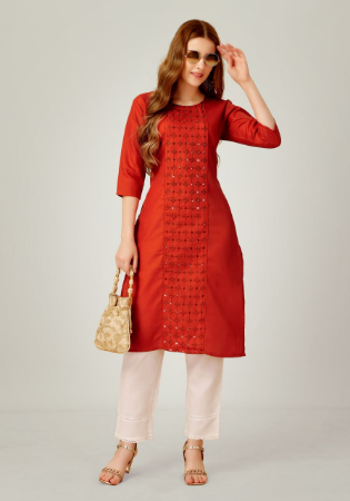 Picture of Appealing Cotton Fire Brick Kurtis & Tunic