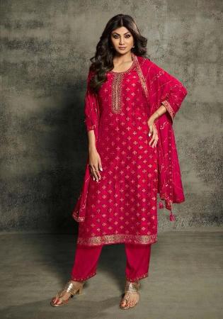 Picture of Chiffon & Georgette Deep Pink Straight Cut Salwar Kameez