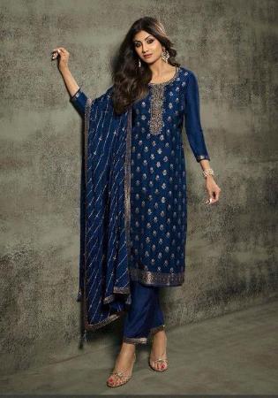 Picture of Chiffon & Georgette Midnight Blue Straight Cut Salwar Kameez