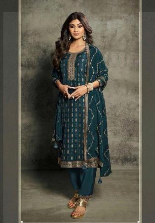 Picture of Chiffon & Georgette Dark Slate Grey Straight Cut Salwar Kameez