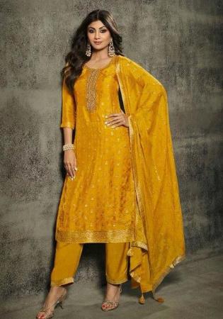 Picture of Chiffon & Georgette Dark Golden Rod Straight Cut Salwar Kameez