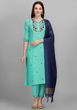 Picture of Cotton Medium Aqua Marine Readymade Salwar Kameez