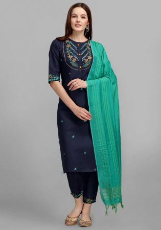 Picture of Gorgeous Cotton Navy Blue Readymade Salwar Kameez