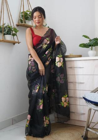 Picture of Comely Satin & Organza Black Saree