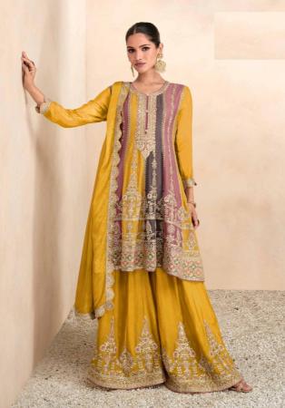 Picture of Chiffon Golden Rod Straight Cut Salwar Kameez