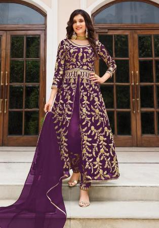 Picture of Fine Net Brown Straight Cut Salwar Kameez