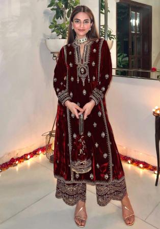 Picture of Enticing Synthetic Maroon Straight Cut Salwar Kameez