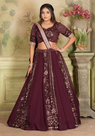 Picture of Georgette & Silk Saddle Brown Readymade Lehenga Choli