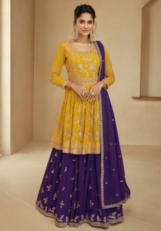 Picture of Georgette Golden Rod Straight Cut Salwar Kameez