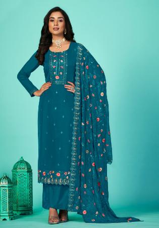 Picture of Beauteous Organza Teal Straight Cut Salwar Kameez