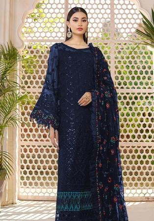 Picture of Superb Georgette Indigo Straight Cut Salwar Kameez