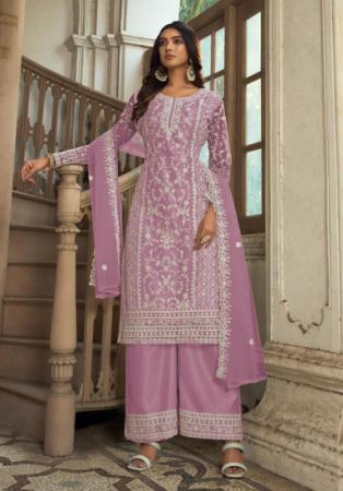 Picture of Magnificent Net Rosy Brown Straight Cut Salwar Kameez