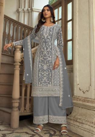 Picture of Amazing Net Dim Gray Straight Cut Salwar Kameez