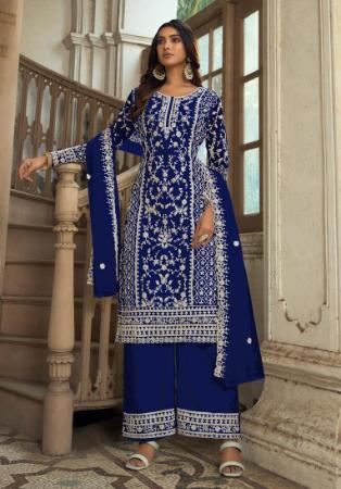 Picture of Statuesque Net Midnight Blue Straight Cut Salwar Kameez