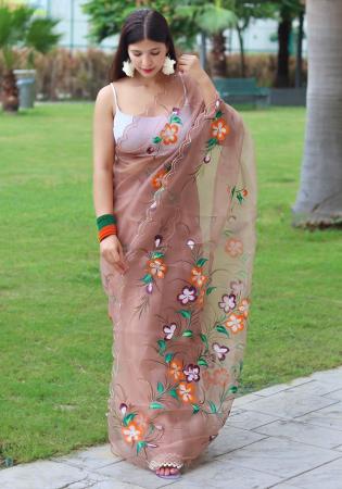 Picture of Lovely Organza Rosy Brown Saree