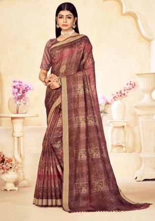 Picture of Good Looking Linen & Silk Maroon Saree