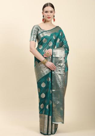 Picture of Shapely Silk & Organza Sea Green Saree