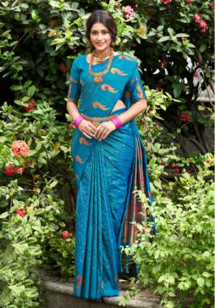 Picture of Beautiful Silk Dark Cyan Saree