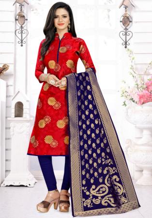 Picture of Enticing Silk Crimson Straight Cut Salwar Kameez