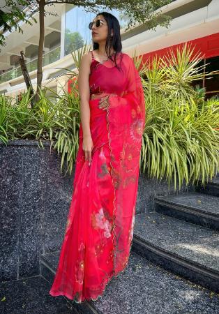 Picture of Nice Organza Crimson Saree