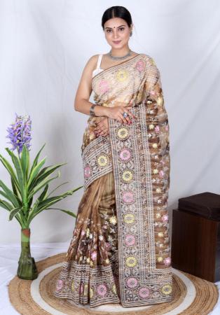 Picture of Pretty Organza Brown Saree