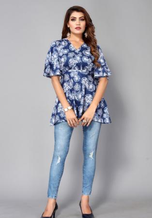 Picture of Ravishing Crepe Dark Slate Blue Kurtis & Tunic