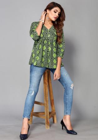 Picture of Wonderful Crepe Dark Sea Green Kurtis & Tunic