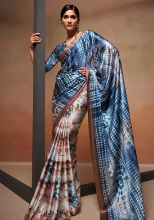 Picture of Stunning Satin Dark Slate Blue Saree