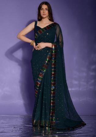 Picture of Resplendent Georgette Dark Slate Grey Saree