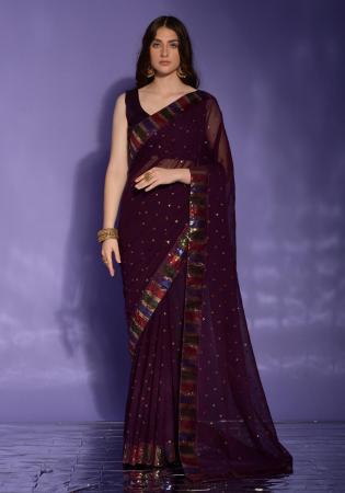 Picture of Pretty Georgette Saddle Brown Saree