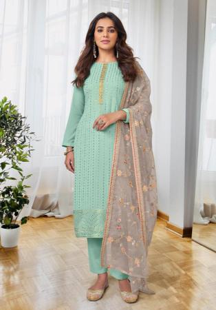 Picture of Georgette Light Steel Blue Straight Cut Salwar Kameez