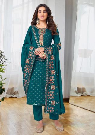 Picture of Georgette Steel Blue Straight Cut Salwar Kameez