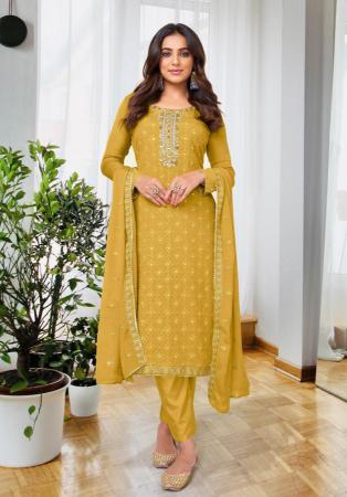 Picture of Georgette Golden Rod Straight Cut Salwar Kameez