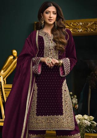 Picture of Grand Chiffon Purple Straight Cut Salwar Kameez