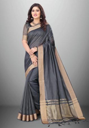 Picture of Comely Cotton & Organza Dark Slate Grey Saree