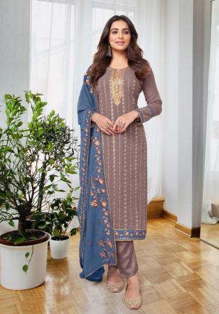 Picture of Magnificent Georgette Grey Straight Cut Salwar Kameez