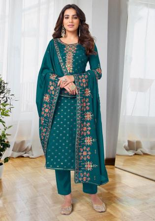 Picture of Elegant Georgette Teal Straight Cut Salwar Kameez