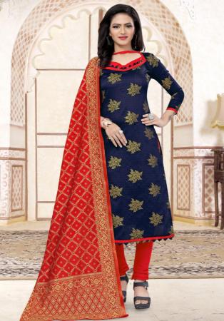 Picture of Silk Midnight Blue Straight Cut Salwar Kameez