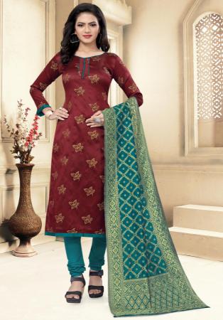 Picture of Fascinating Silk Maroon Straight Cut Salwar Kameez