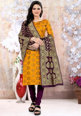 Picture of Well Formed Silk Orange Straight Cut Salwar Kameez