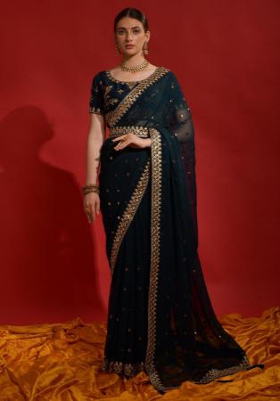 Picture of Graceful Georgette Dark Slate Grey Saree