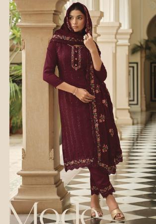 Picture of Charming Chiffon Maroon Straight Cut Salwar Kameez