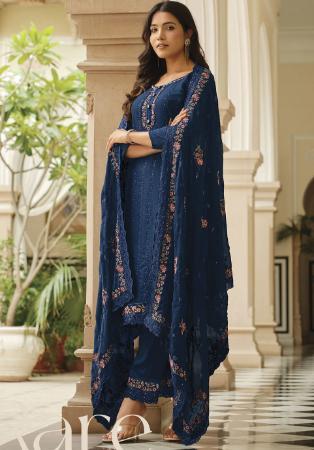 Picture of Lovely Chiffon Indigo Straight Cut Salwar Kameez