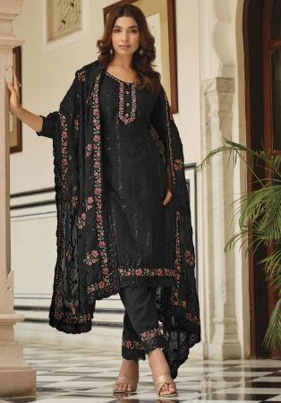 Picture of Bewitching Chiffon Black Straight Cut Salwar Kameez