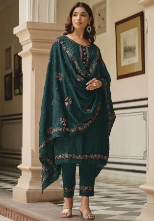 Picture of Chiffon Dark Slate Grey Straight Cut Salwar Kameez