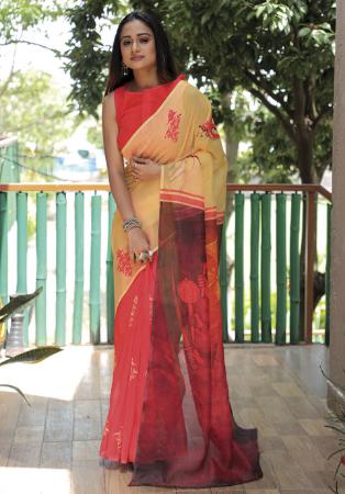 Picture of Appealing Linen Lemon Chiffon Saree