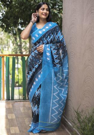 Picture of Shapely Linen Steel Blue Saree